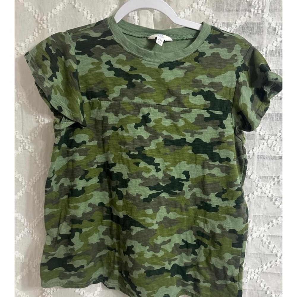 Camo Flutter‎ Sleeve T-Shirt Green Camouflage Crew Neck Top Medium